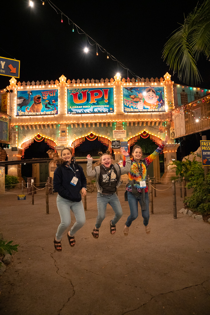 Three girls jumping at the Animal Kingdom at Walt Disney World